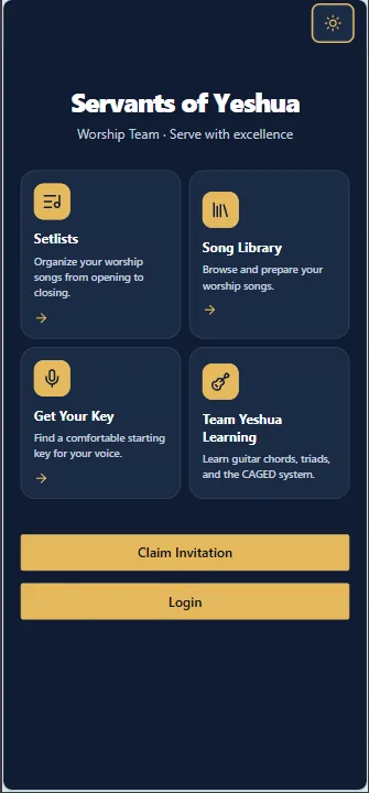Screenshot: Team Yeshua home: setlists, song library, and learning in one place