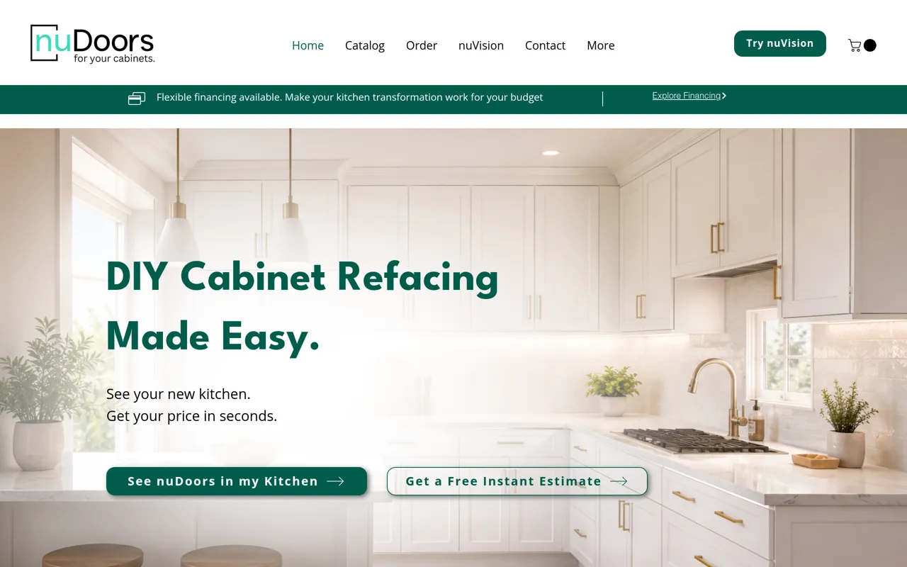 Screenshot: NuDoors, a live client site for cabinet refacing