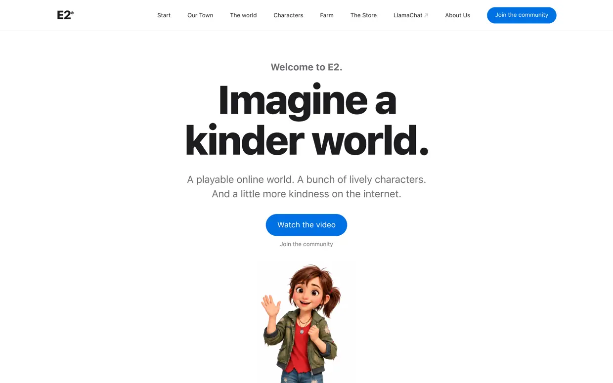 Screenshot: the E2 homepage