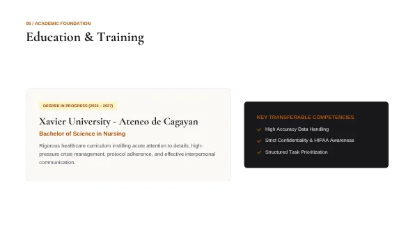 Angel Gomez portfolio slide: Education and training