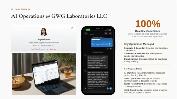 Angel Gomez portfolio slide: Case study: the workspace