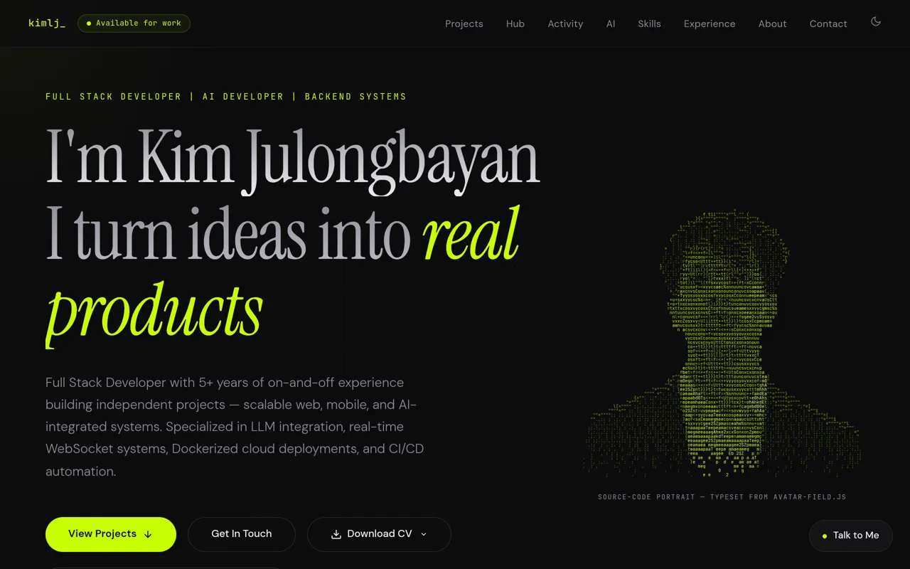 Screenshot: Portfolio, kimlj.dev