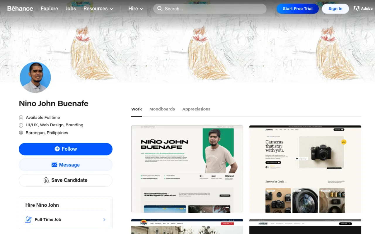 Screenshot: Behance portfolio, UI and web design